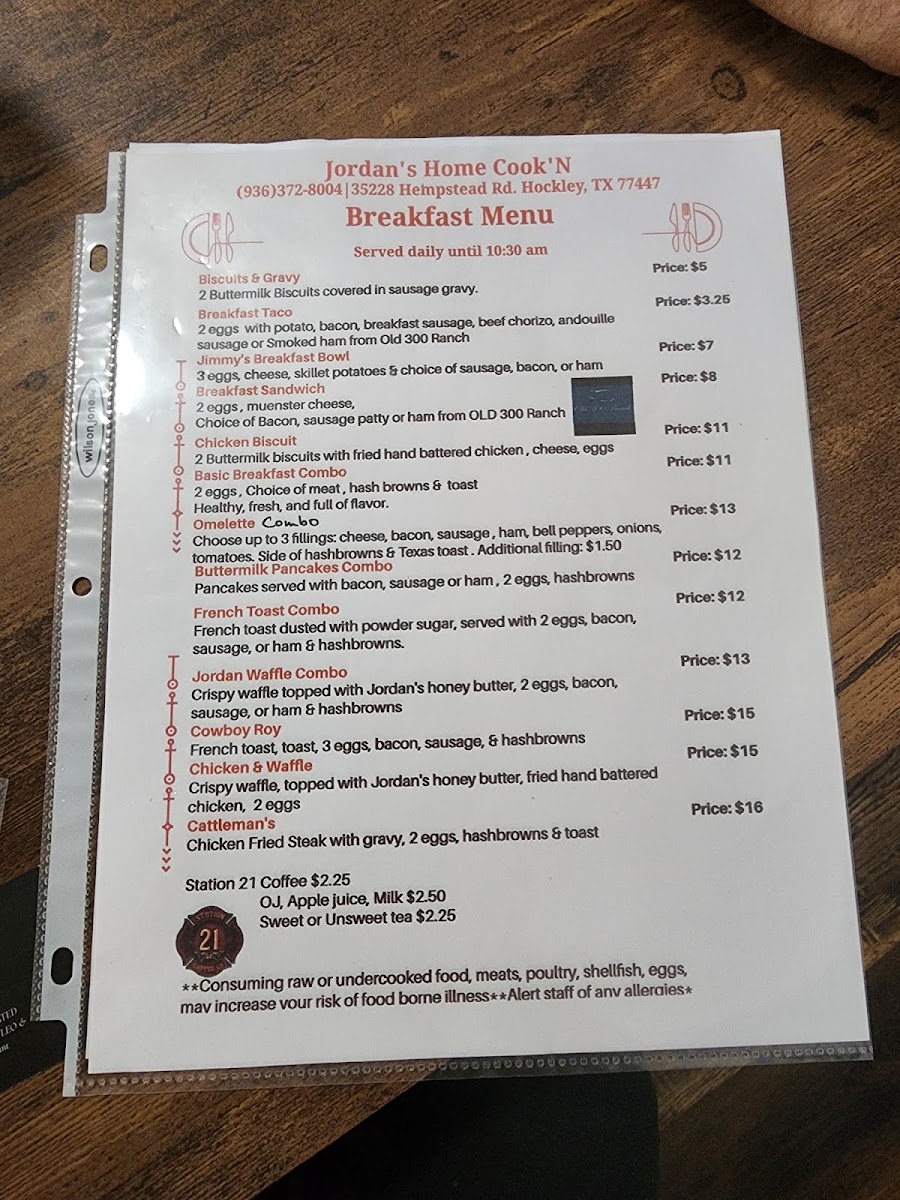 Jordan's Home Cook'N menu board