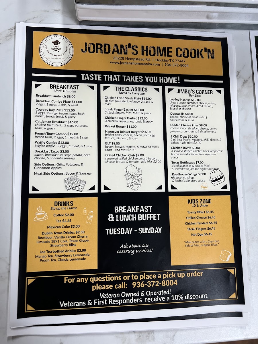 Jordan's Home Cook'N menu board