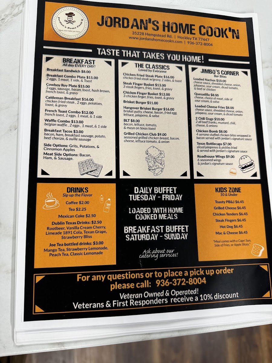 Jordan's Home Cook'N menu board