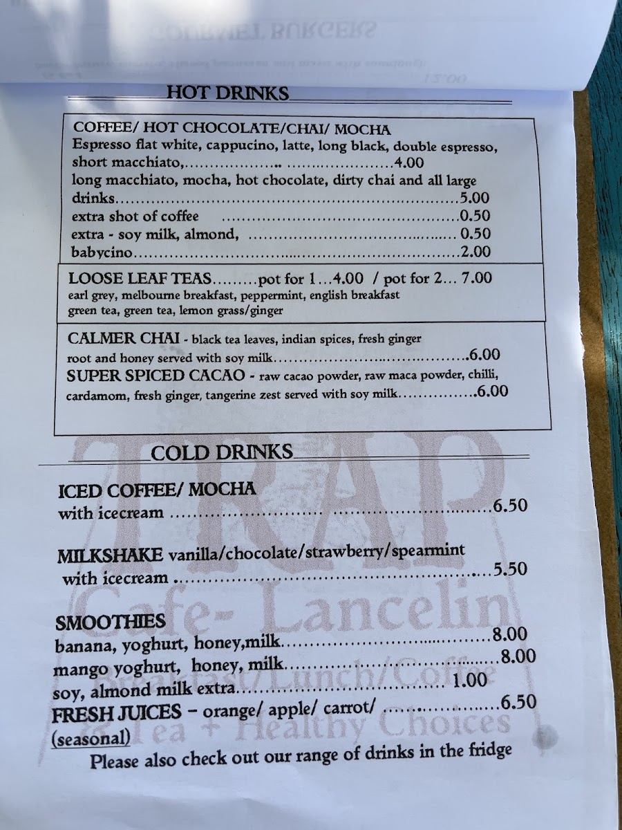 Lobbster Trap Cafe menu board