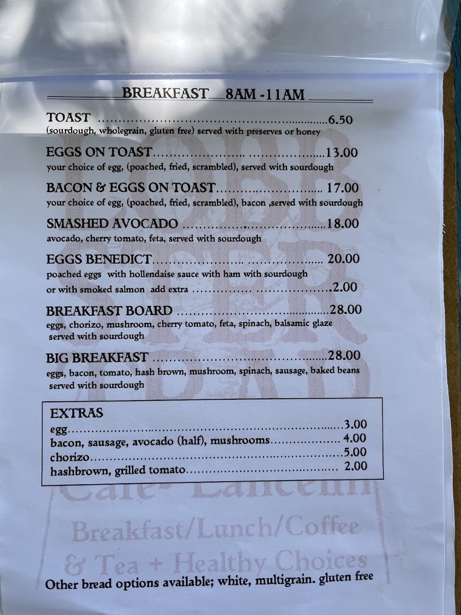 Lobbster Trap Cafe menu board