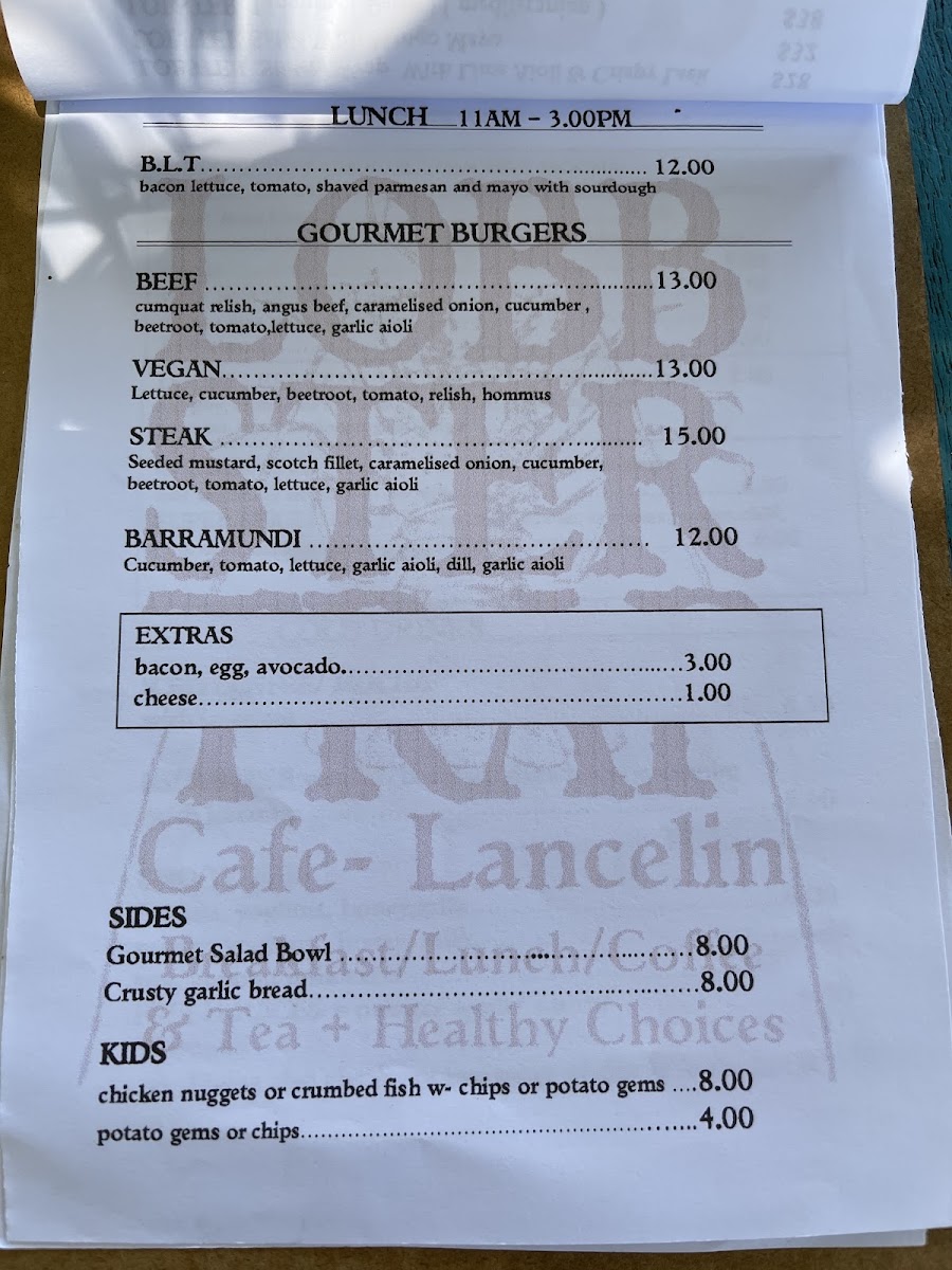 Lobbster Trap Cafe menu board