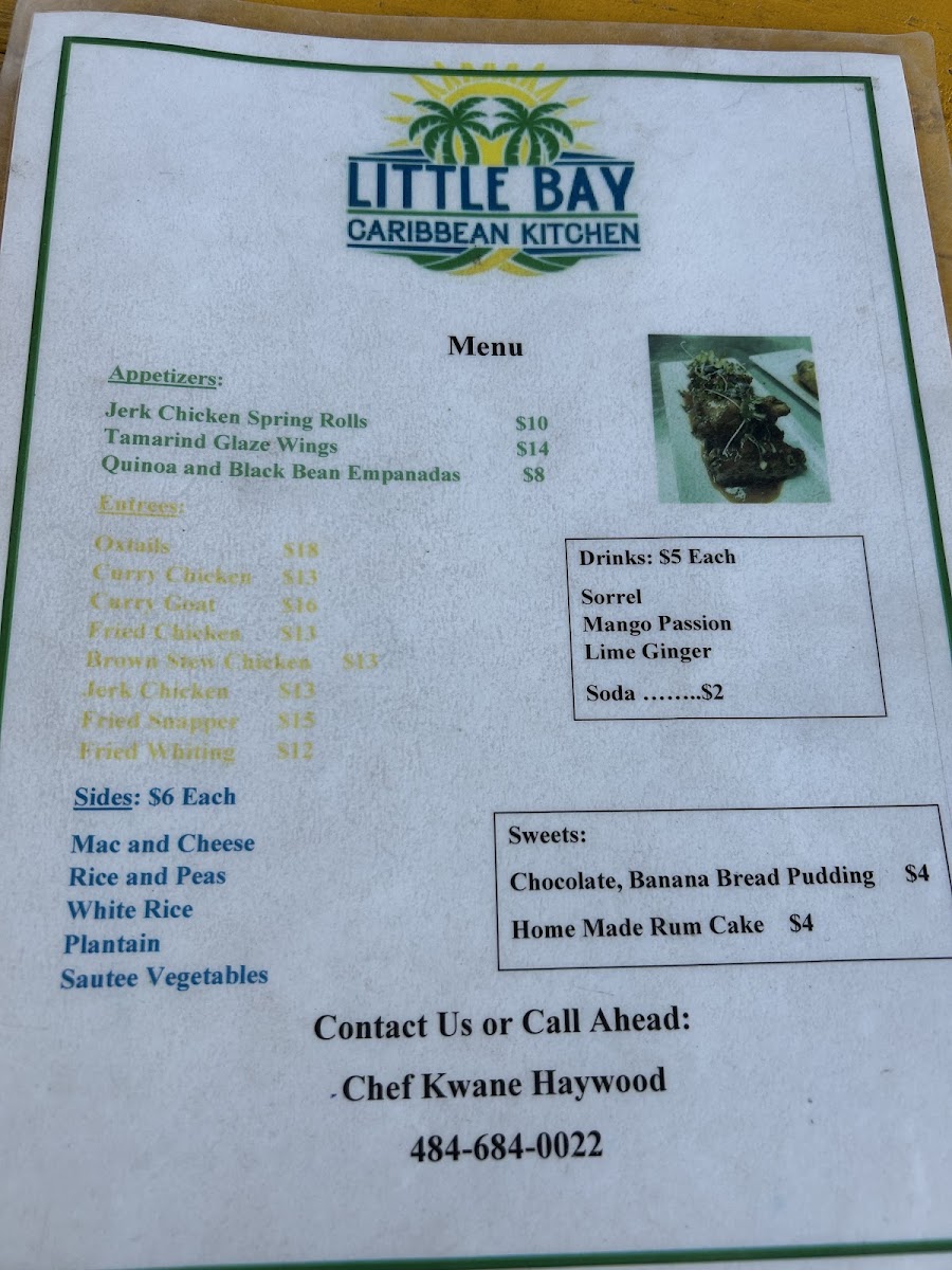 Little Bay Caribbean Kitchen menu board