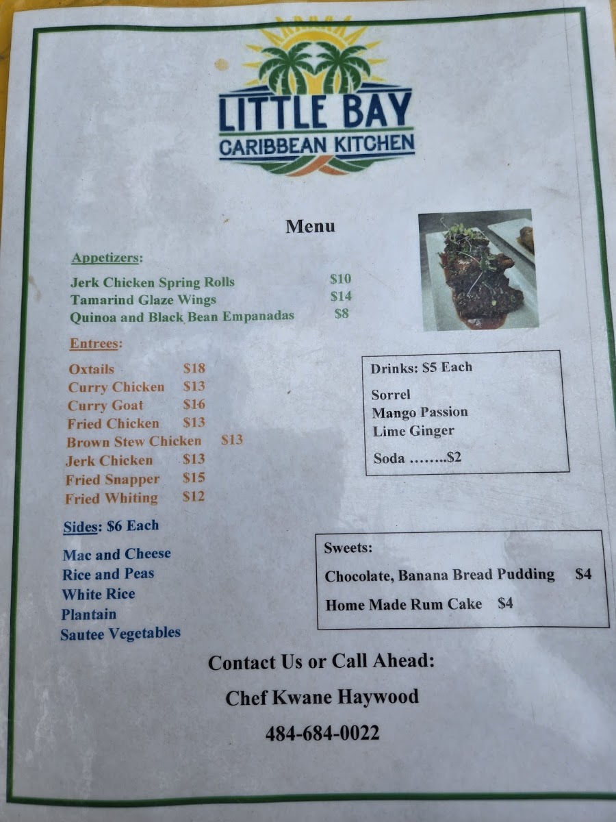Little Bay Caribbean Kitchen menu board
