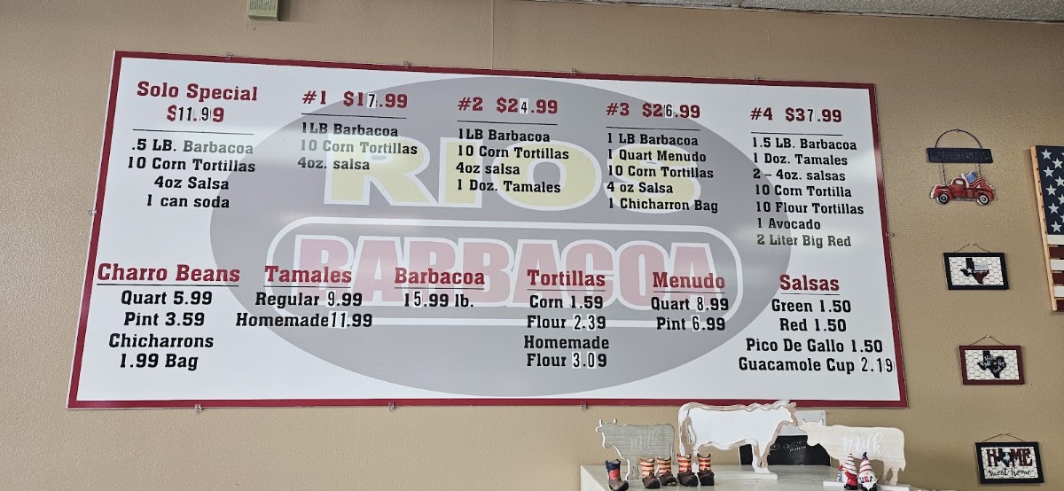 Rios Barbacoa #5 menu board