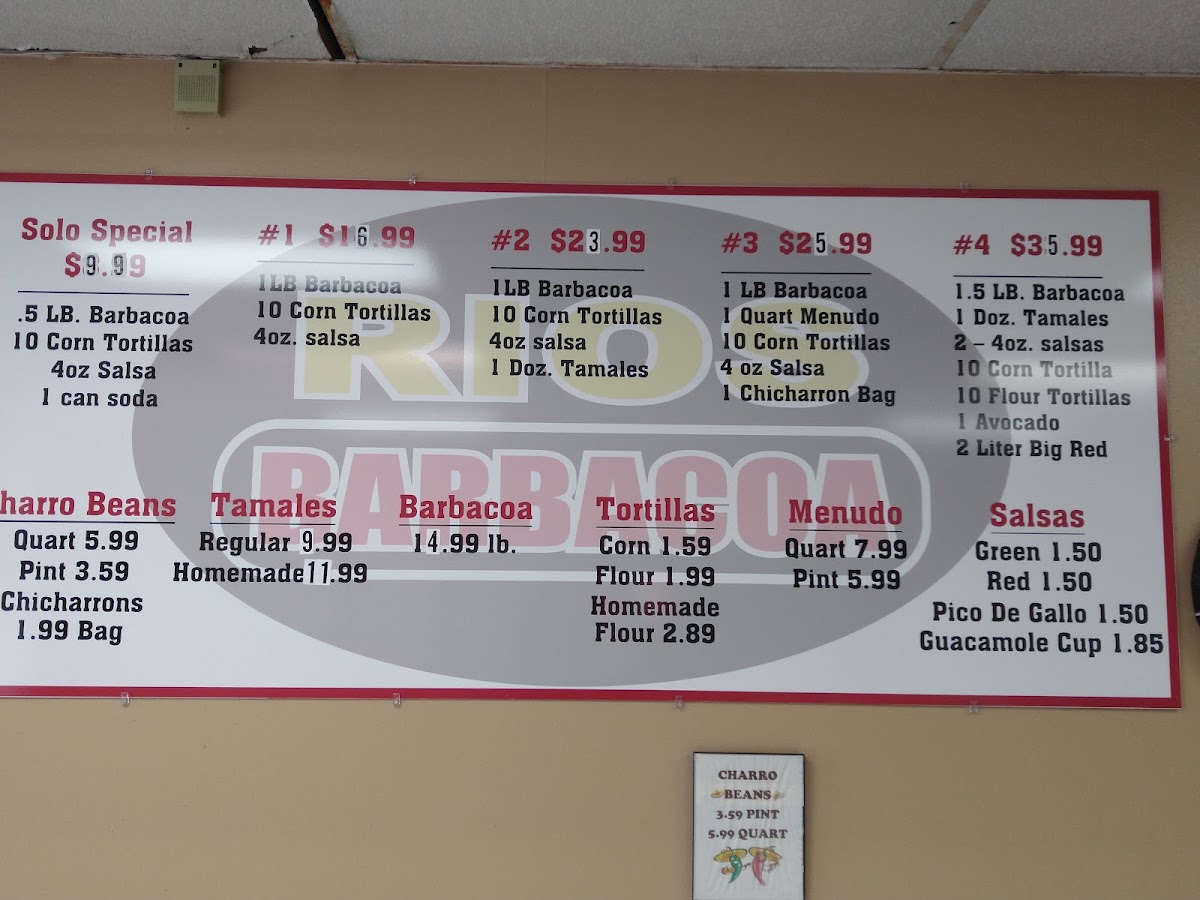Rios Barbacoa #5 menu board
