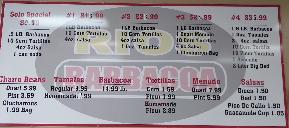 Rios Barbacoa #5 menu board