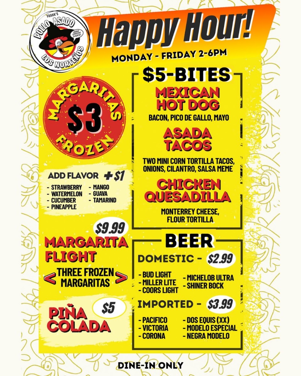 Frank’s Pollo Asado Los Norteños menu board