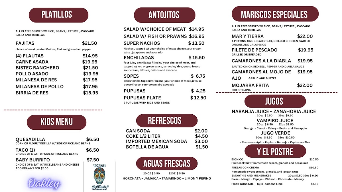 Tortas y taqueria Los Picudos 2 menu board