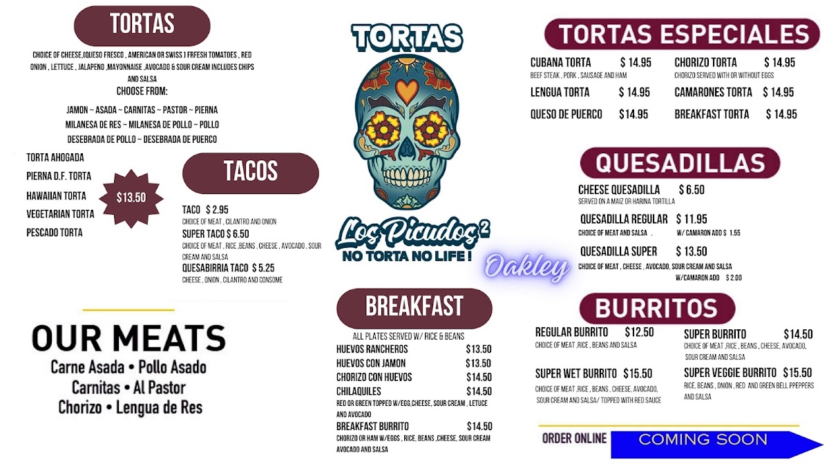 Tortas y taqueria Los Picudos 2 menu board