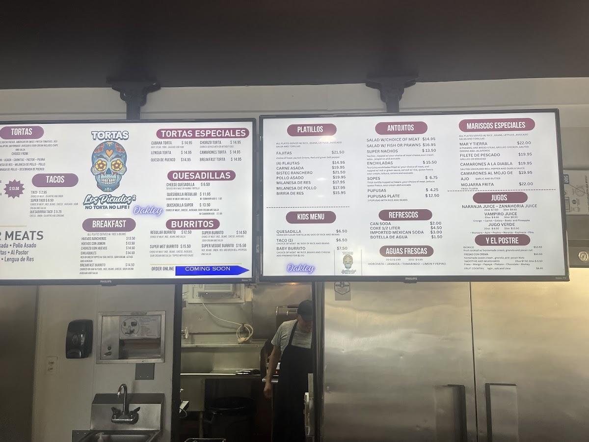 Tortas y taqueria Los Picudos 2 menu board