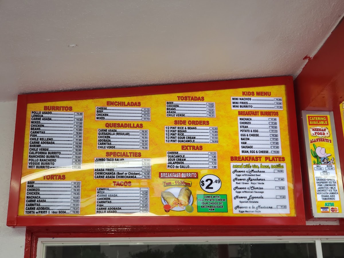 Alanberto's Authentic Mexican food menu board