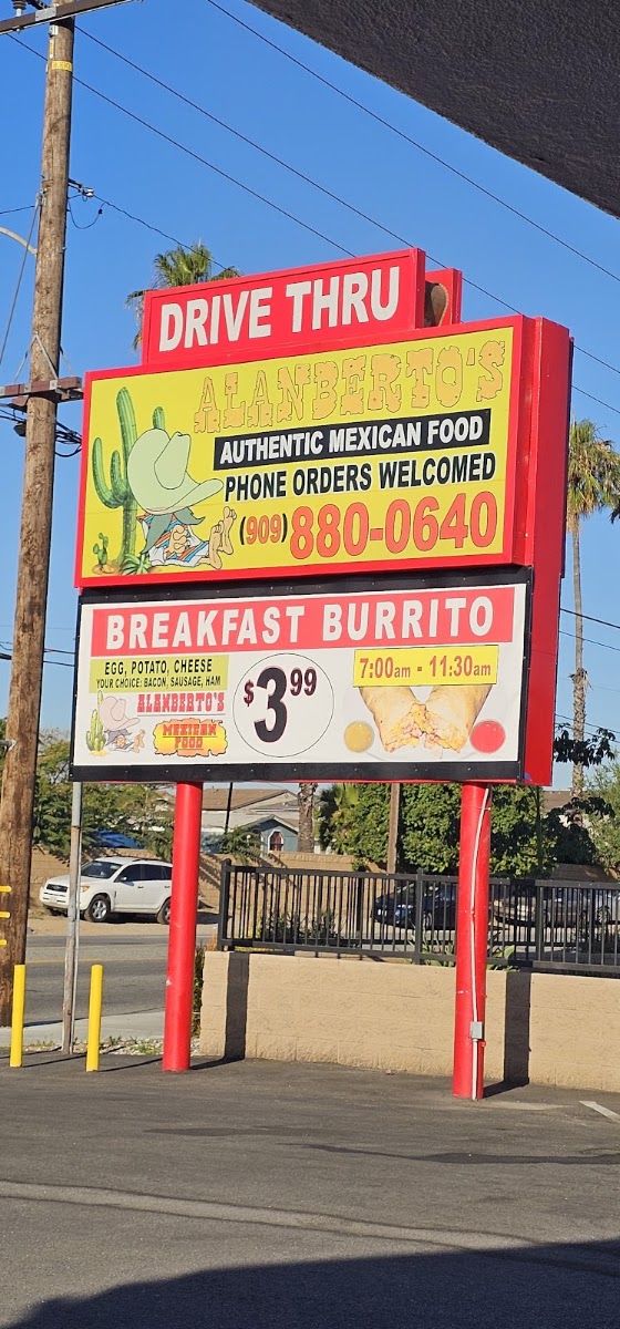 Alanberto's Authentic Mexican food menu board