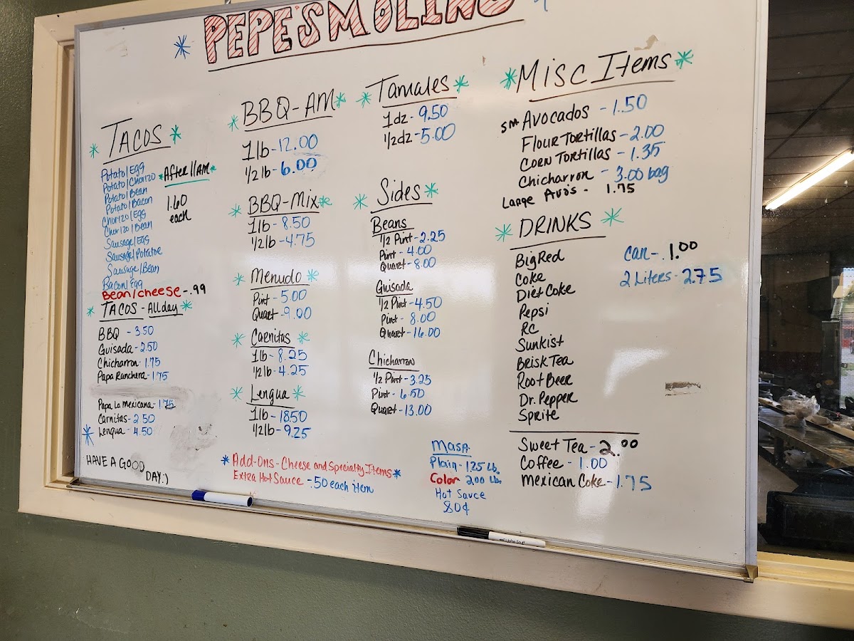 Paulina's Mexican Restaurant menu board