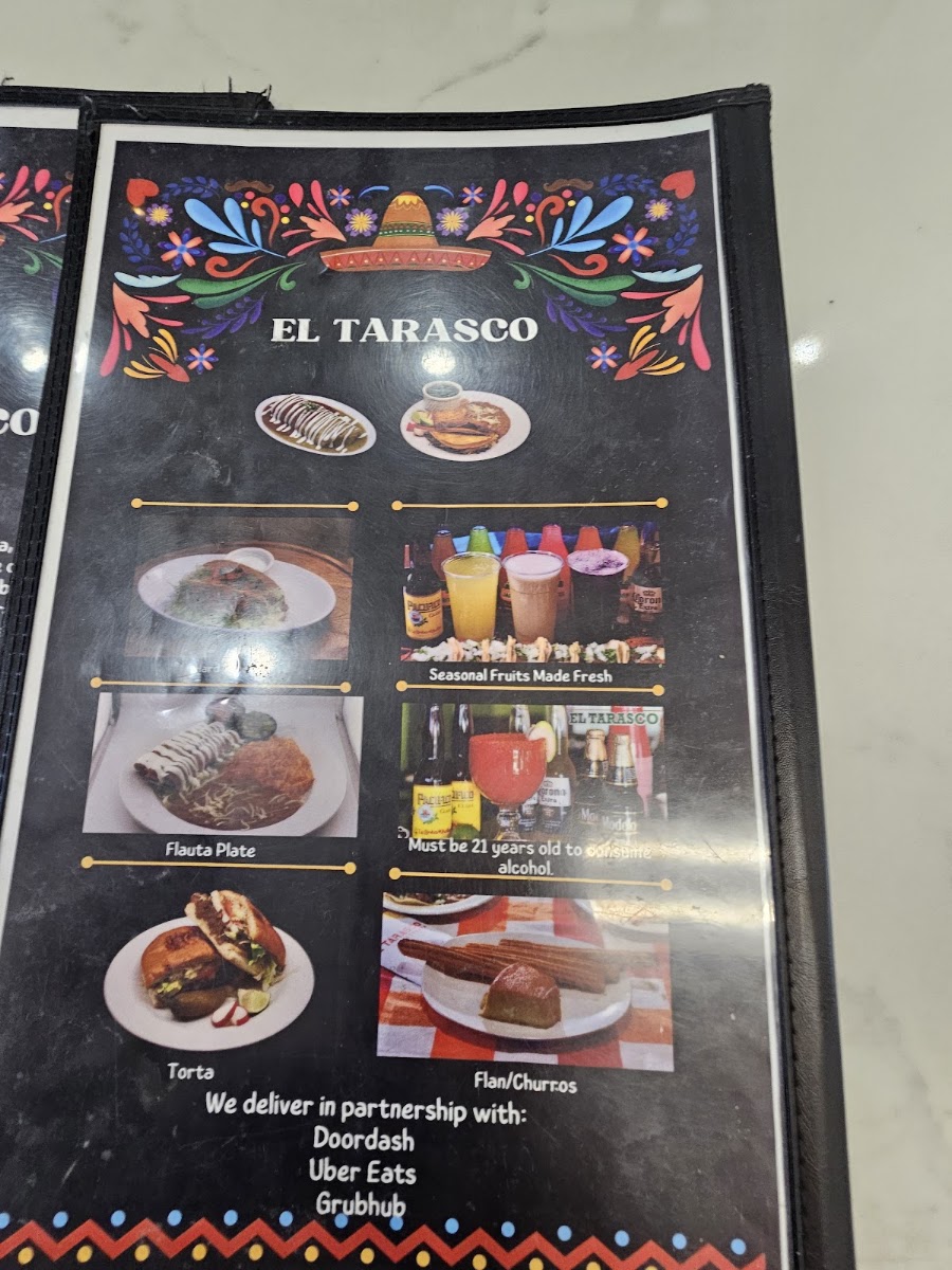 El Tarasco menu board