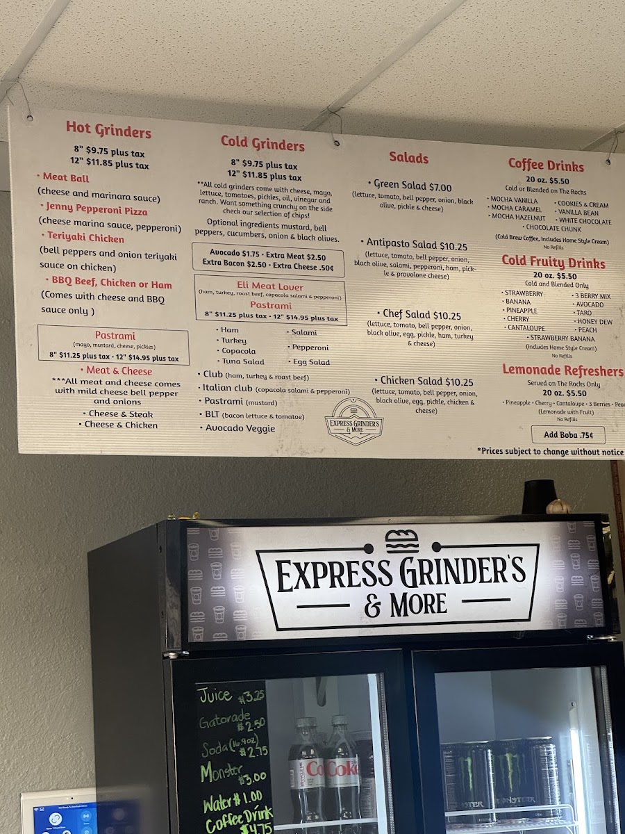 Express Grinders & More menu board