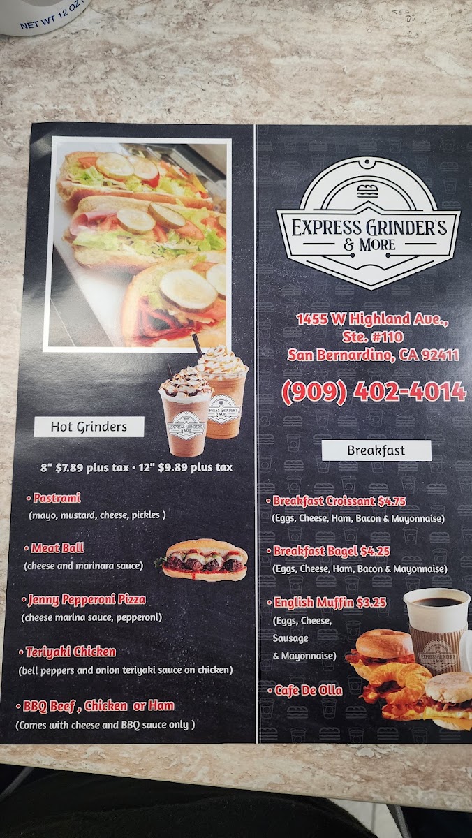 Express Grinders & More menu board
