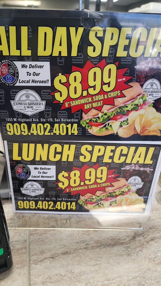 Express Grinders & More menu board