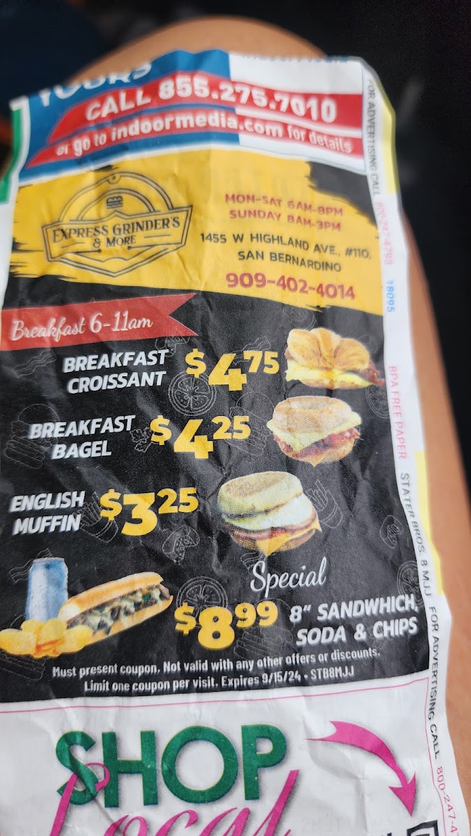 Express Grinders & More menu board