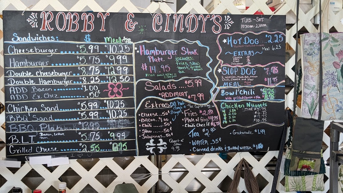 Robby And Cindy's Cafe menu board