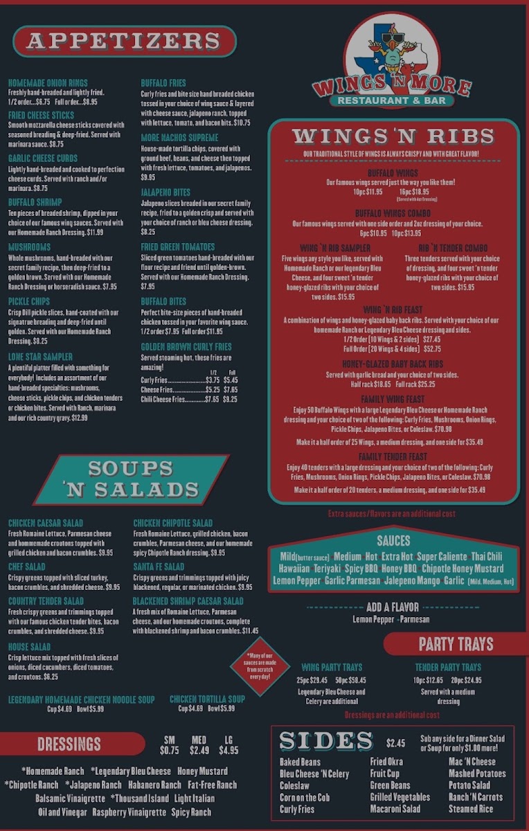 Wings 'N More Restaurant & Bar menu board