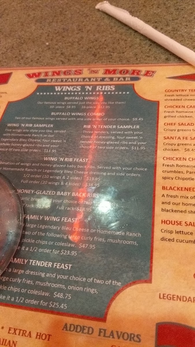 Wings 'N More Restaurant & Bar menu board