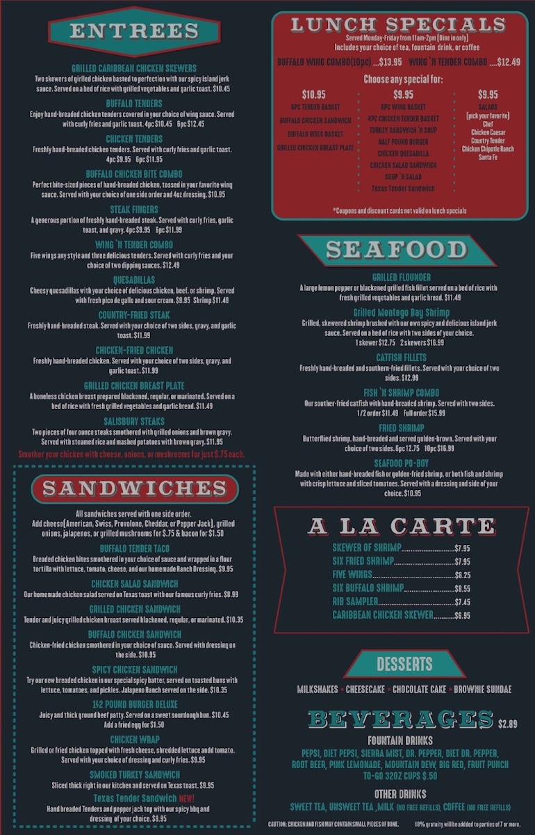 Wings 'N More Restaurant & Bar menu board