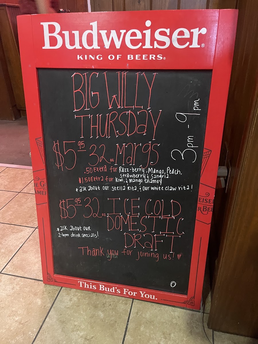 Wings 'N More Restaurant & Bar menu board
