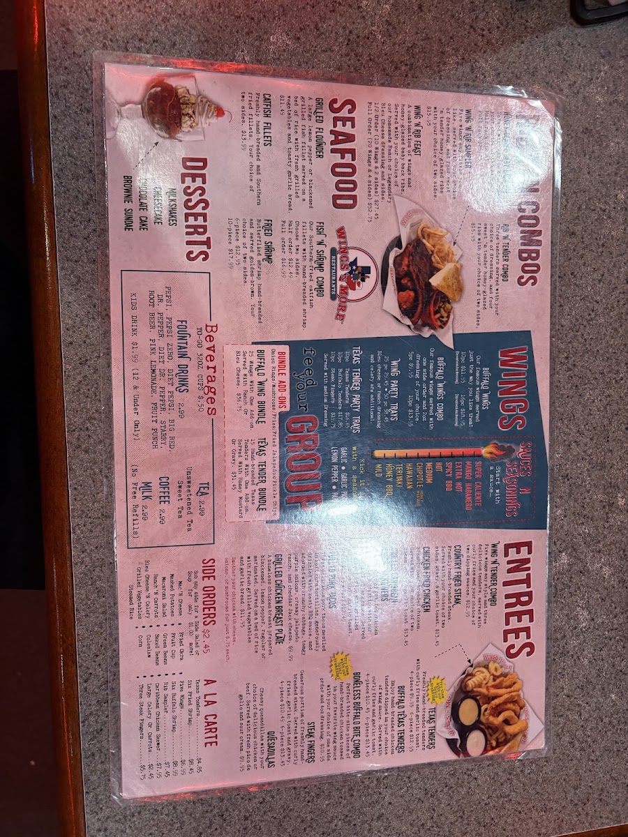 Wings 'N More Restaurant & Bar menu board
