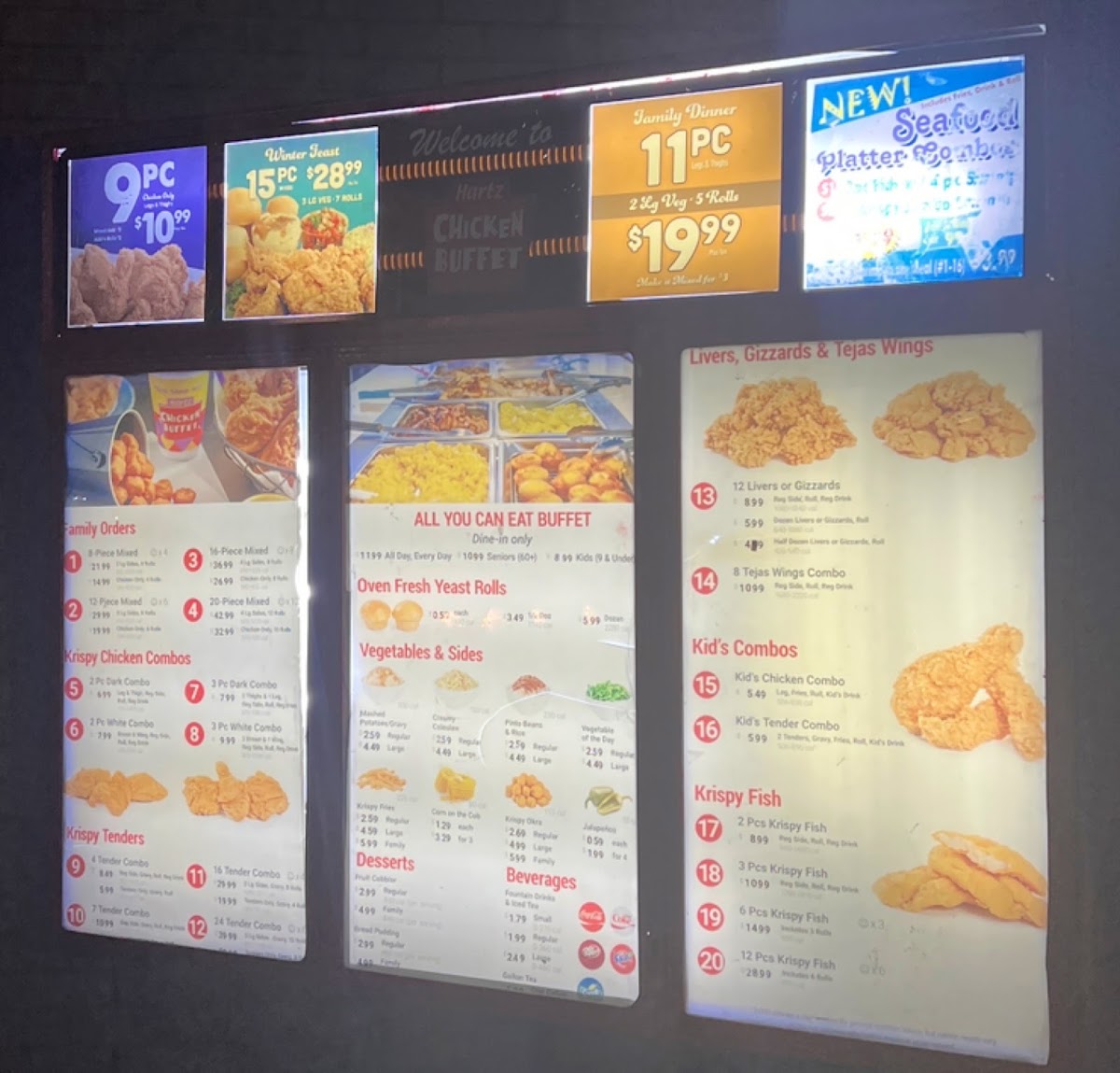 Hartz Chicken Buffet menu board