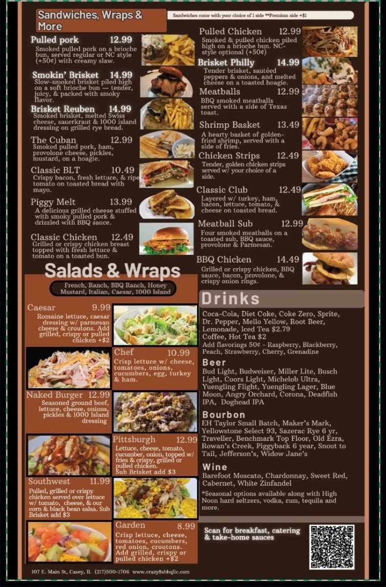 Crazy 8's Grill menu board