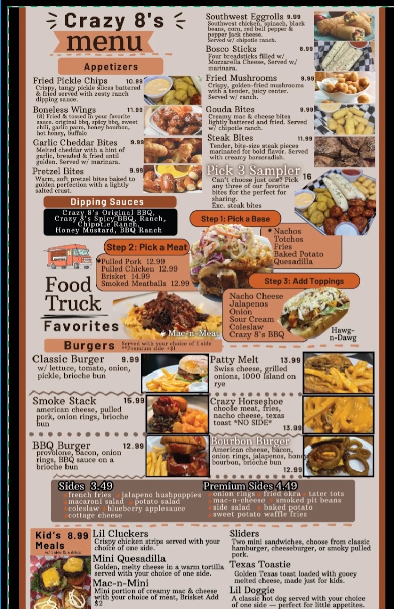 Crazy 8's Grill menu board