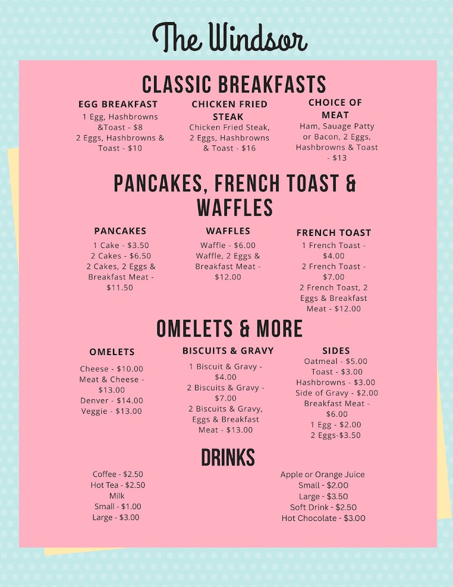 The Windsor menu board
