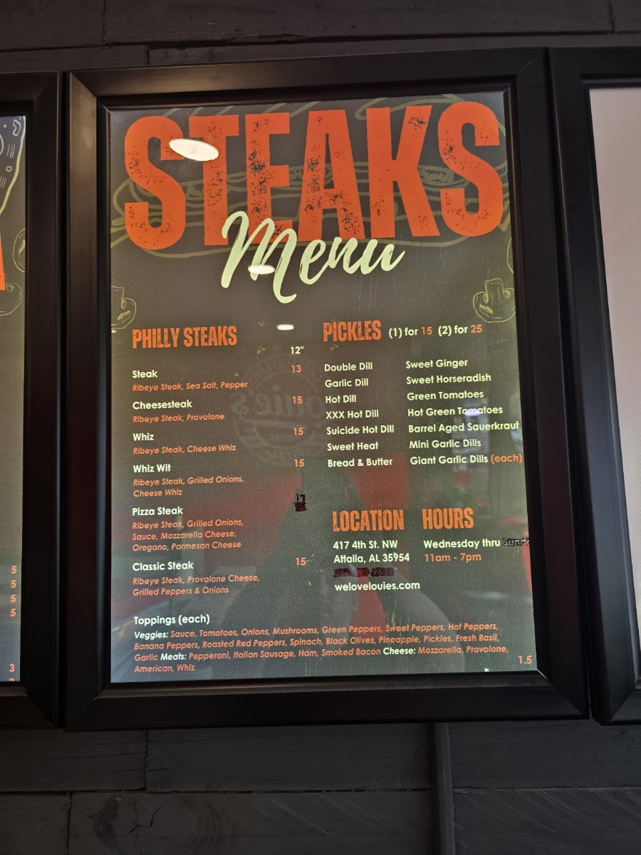 Louie's menu board