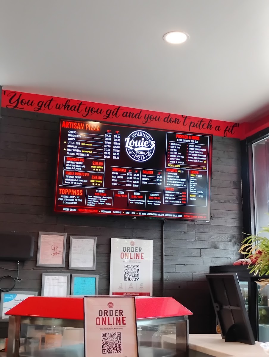 Louie's menu board
