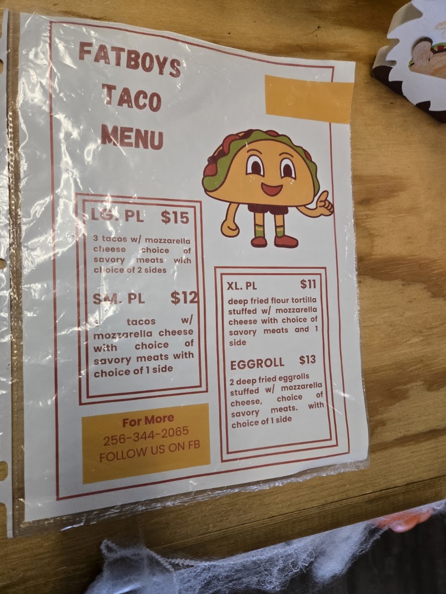 Fatboys Taco menu board