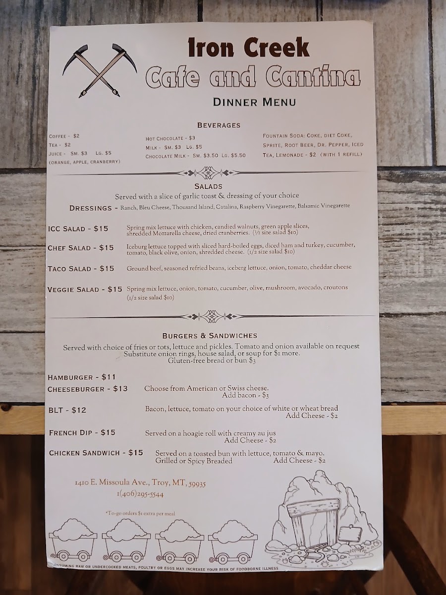 Iron Creek Cafe and Cantina menu board