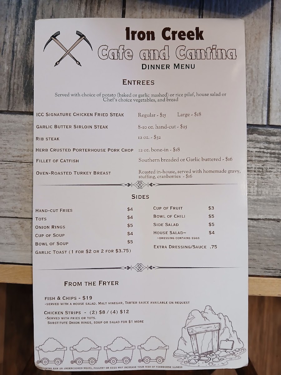 Iron Creek Cafe and Cantina menu board