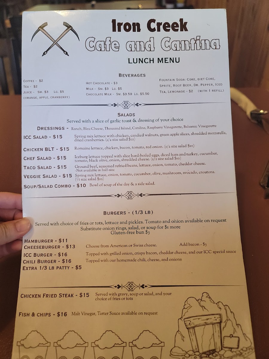 Iron Creek Cafe and Cantina menu board