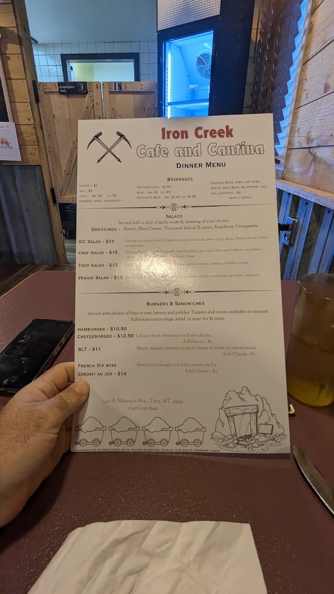 Iron Creek Cafe and Cantina menu board