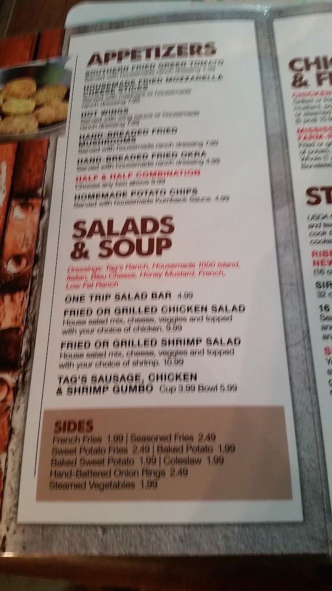 Tag's Surf & Turf menu board