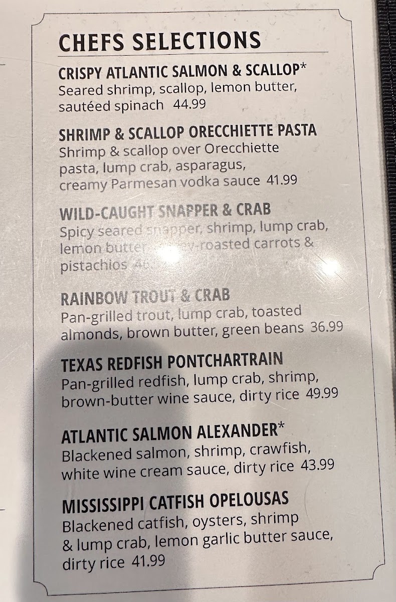 Pappadeaux Seafood Bar menu board