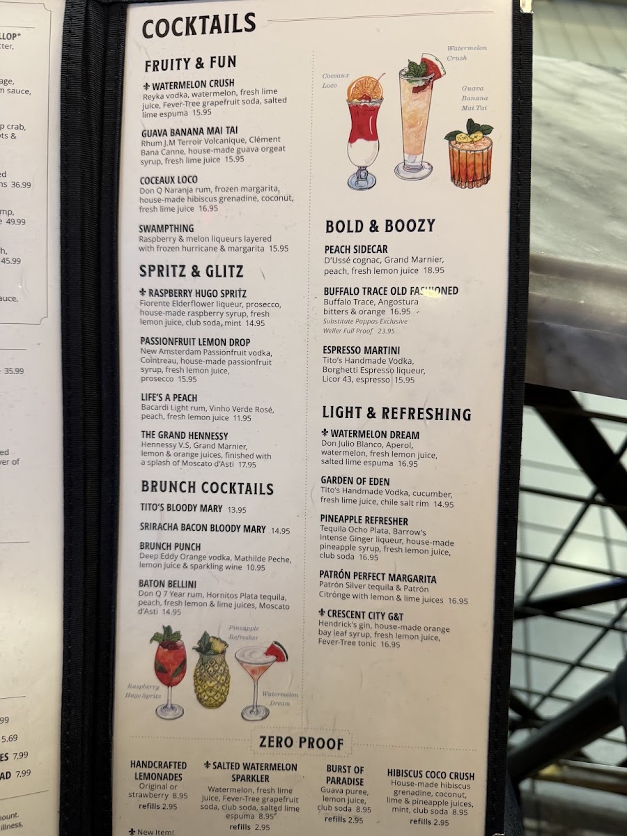 Pappadeaux Seafood Bar menu board