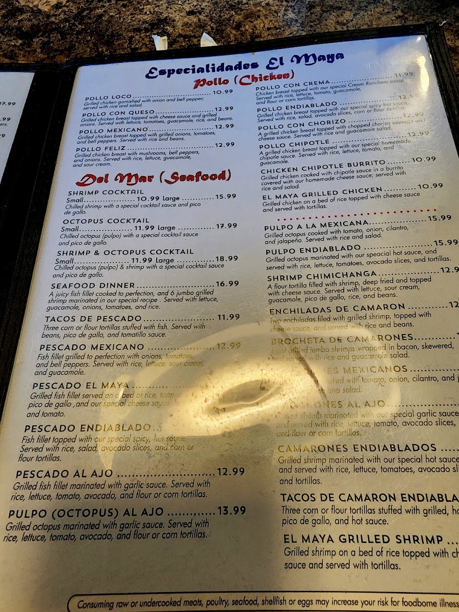 El Maya Mexican Cuisine Alva menu board