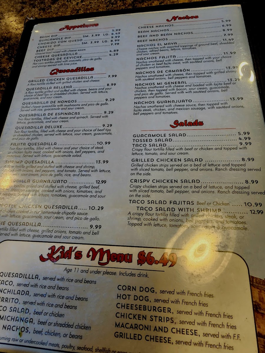 El Maya Mexican Cuisine Alva menu board