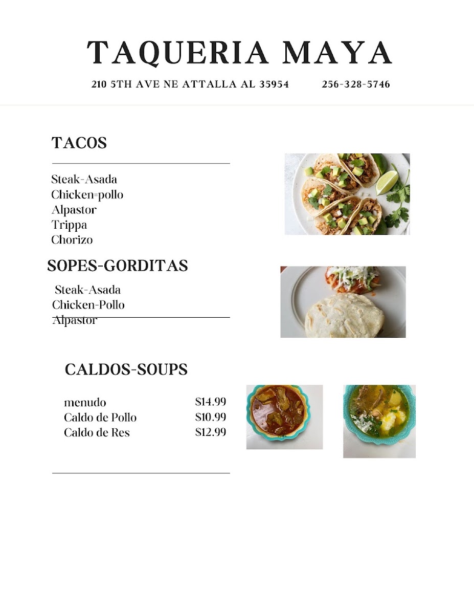 Tienda y Taqueria MAYA lll menu board