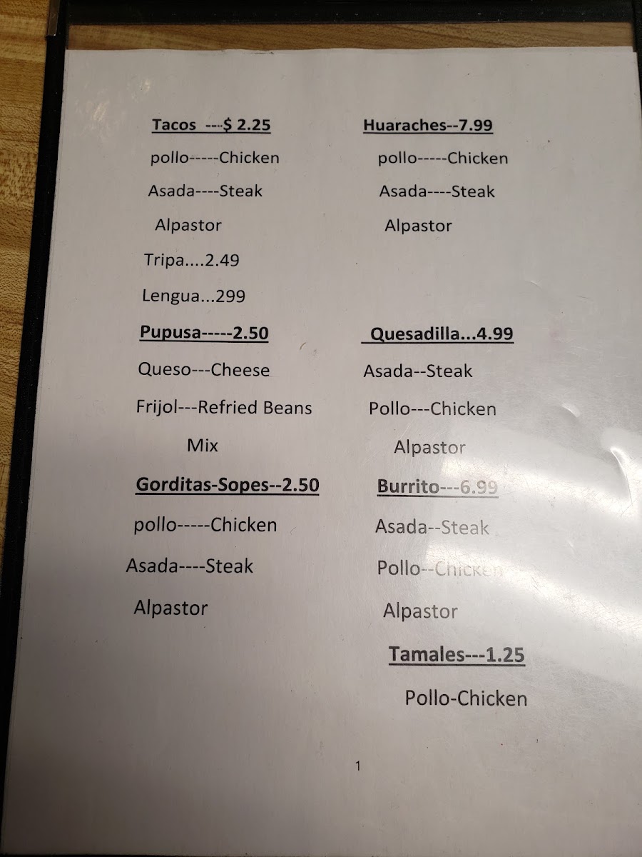 Tienda y Taqueria MAYA lll menu board