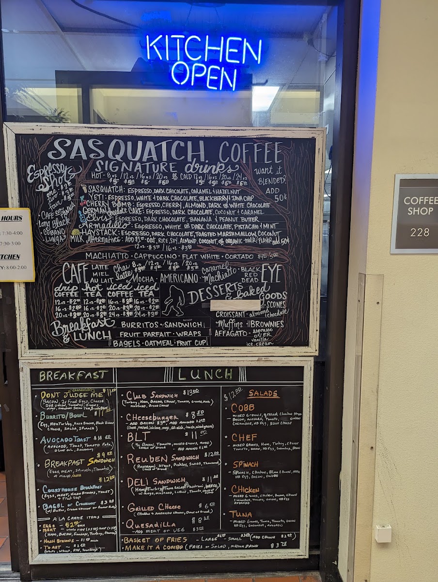 Sasquatch Coffee House menu board