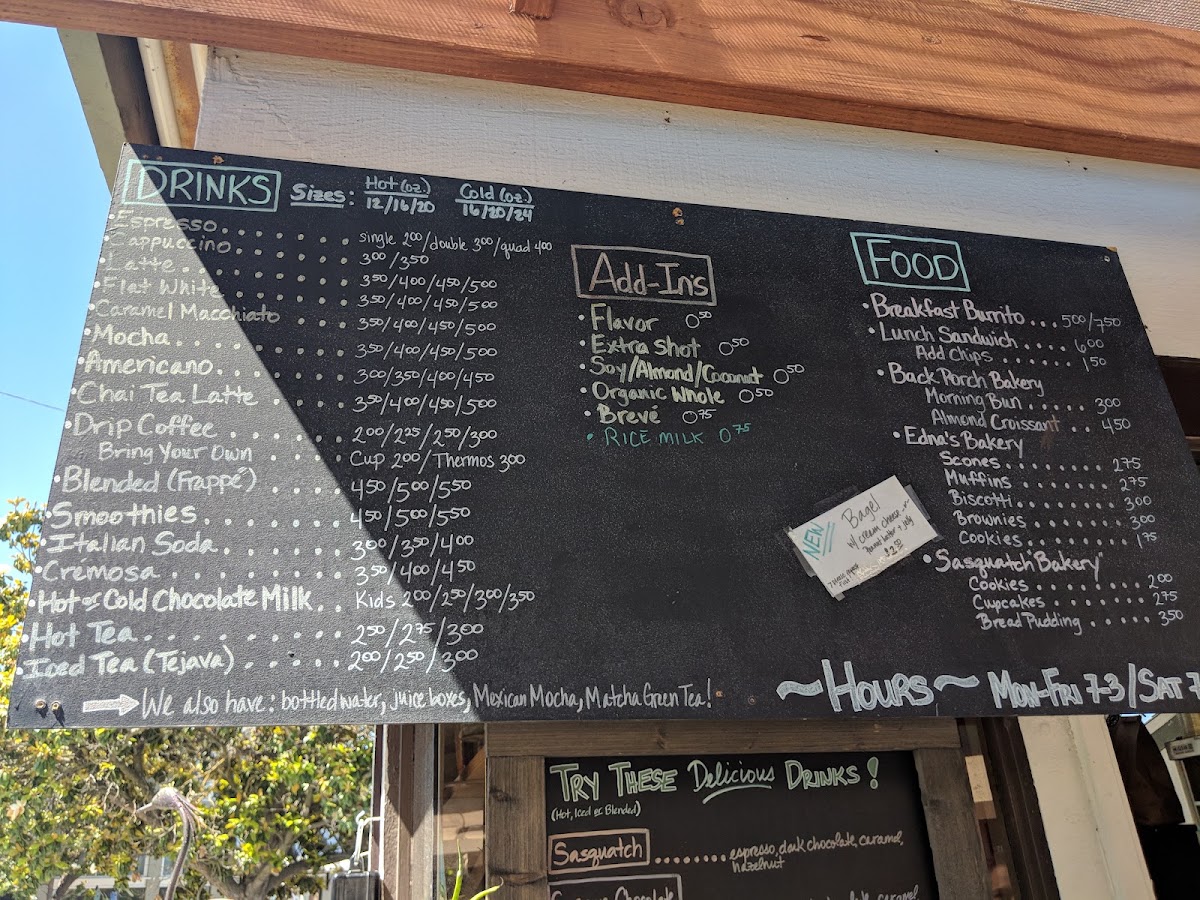 Sasquatch Coffee House menu board