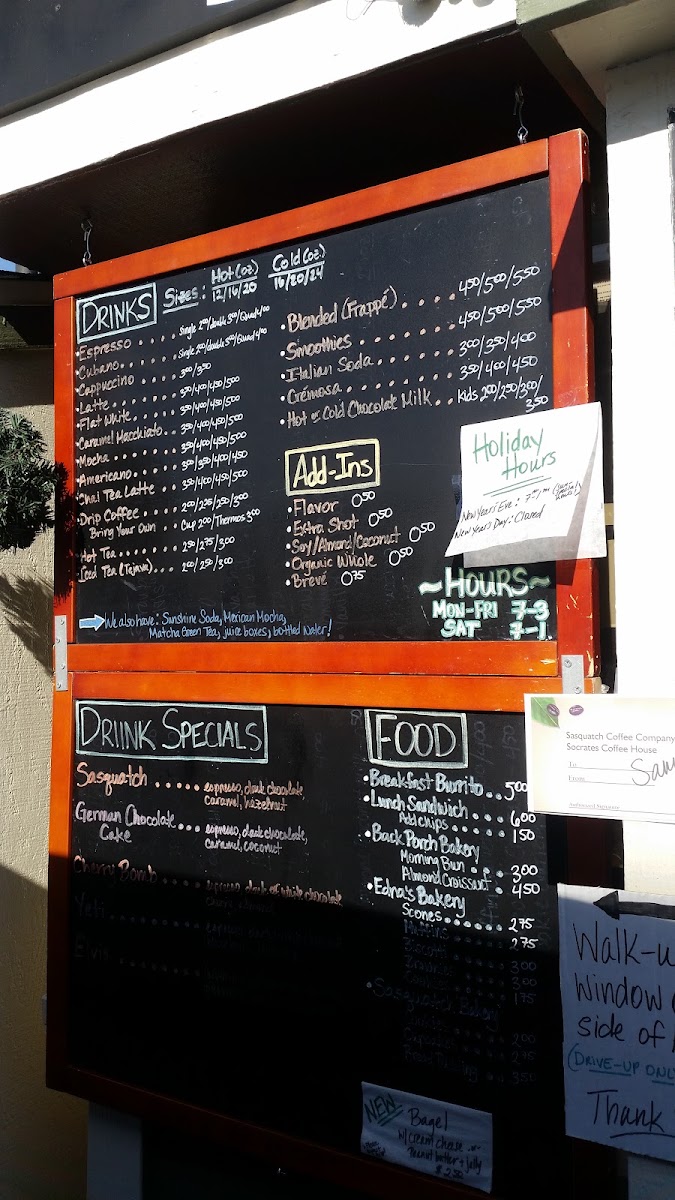 Sasquatch Coffee House menu board
